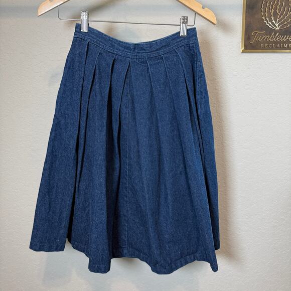 Women's West Bay Button Front Pleated Denim Blue Jean Midi Skirt Size 6 - Picture 7 of 9